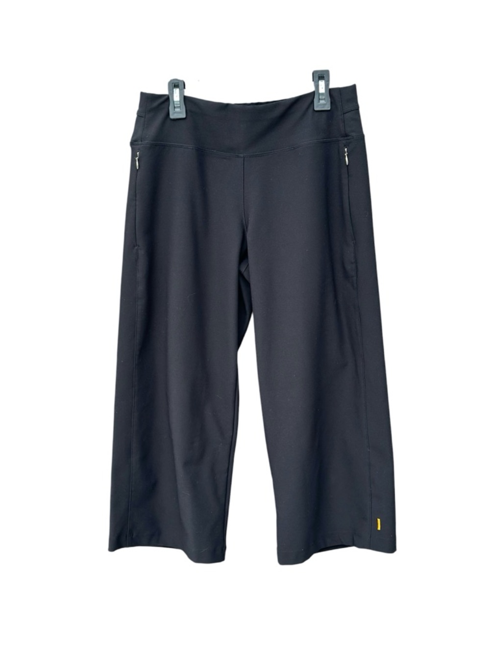 Lucy Black Wide-Leg Performance Capris with Zip Pockets- Yoga or Casual Outings